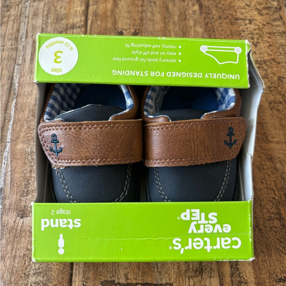 Carter's Navy and Brown Baby Walker Shoes sz 3 (9-12m)